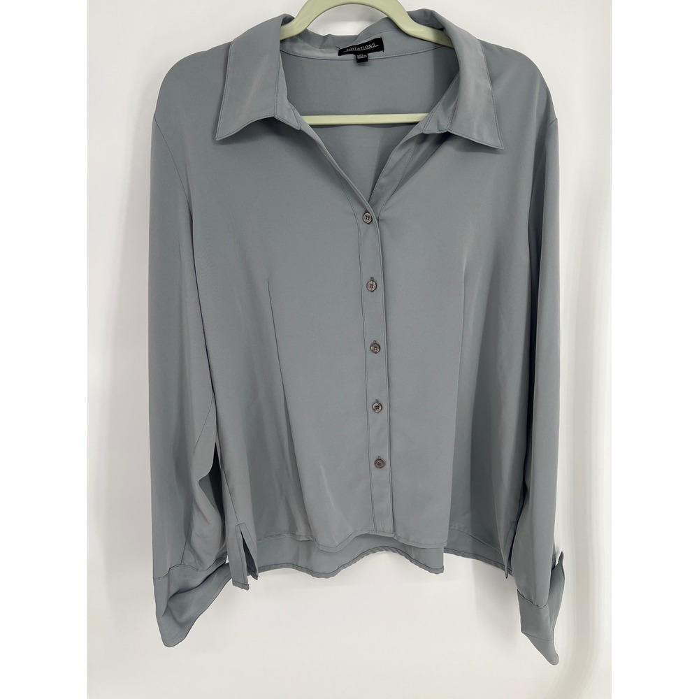 Notations Womens XL Slate Blue Gray Button Front Long Sleeve Blouse Workwear Top